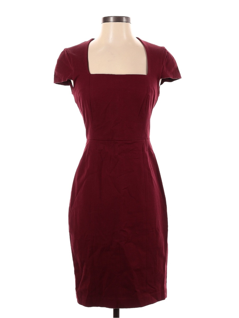 Banana Republic Burgundy Sheath Dress with Square Neck and Cap Sleeves Size 2